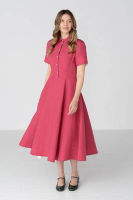 Frida — Kurzärmliges Leinenkleid mit Hemdkragen