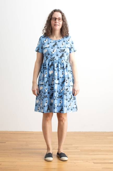 Stockholm Dress - Dogs on Scooters Blue