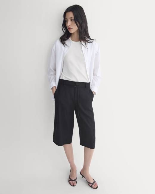 Long Tailored Short in Stretch Linen | Black