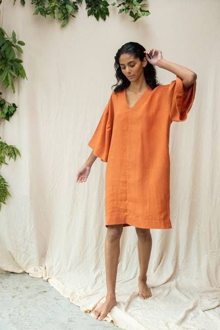 Isolde-May Linen Dress in Terracotta