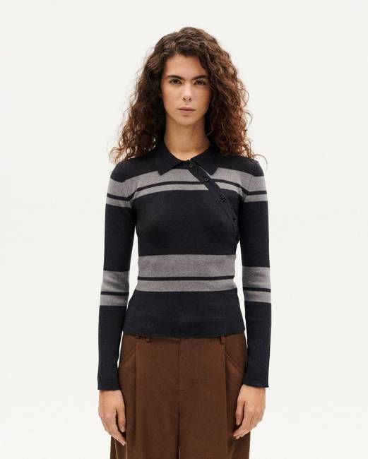 Merino wool sweater with gray stripes Dante