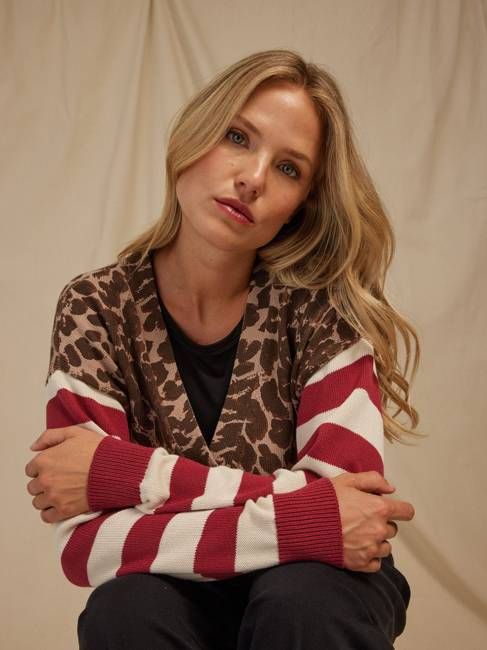 Cicely Print Stripe Mix Sweater Knit Cardigan