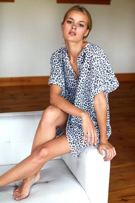 Organic Linen Caftan - Charcoal Leopard