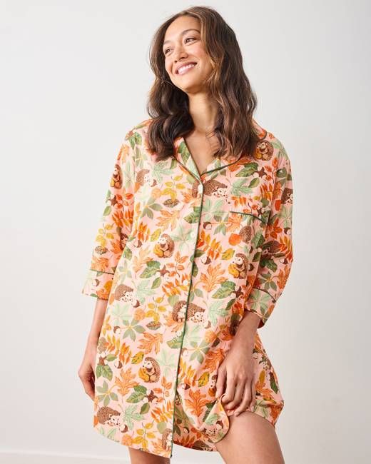 Hedgehog Forest - Sleep Shirt - Peach Leaf