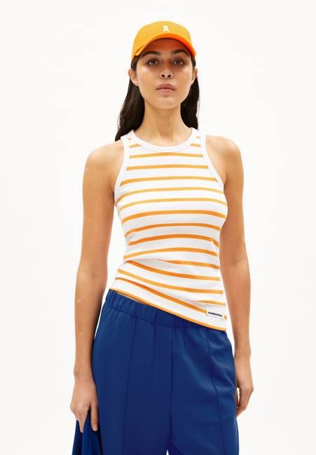 KANITAA STRIPES TOP | white-light tangerine