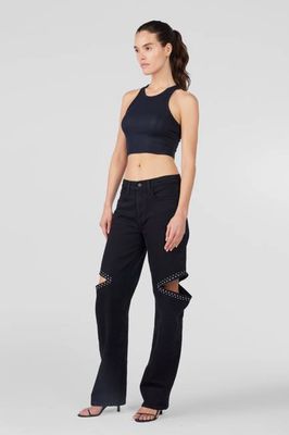 Stoned Aubrey Mid-Rise Cut-Out Straight Leg - Crystallized Onyx Black