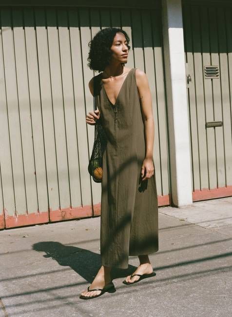 Maritza Dress, Textured Organic Poplin, Fern