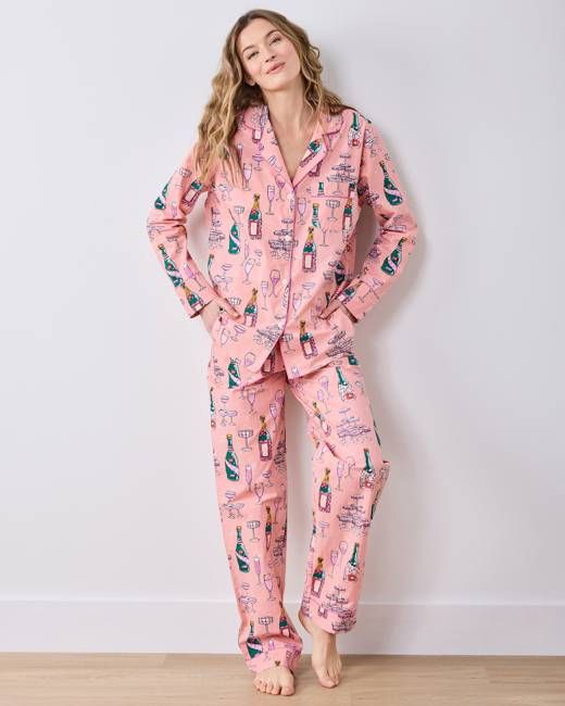 Champagne Tower - Petite Long PJ Set - Peach Fizz
