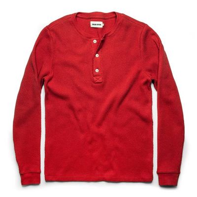 The Heavy Bag Waffle Henley in Cardinal