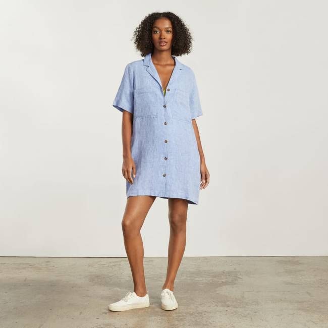 The Linen Workwear Dress | Medium Blue