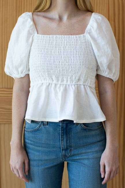 Shirred Blouse - Oyster Linen