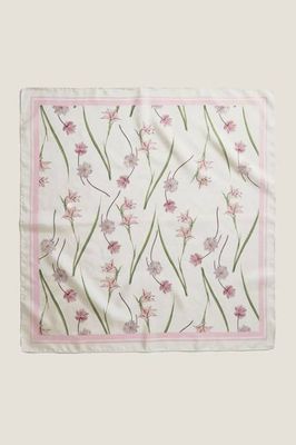 RHS Seidentuch, bedruckt, 100 cm x 100 cm | Creme/Rosa