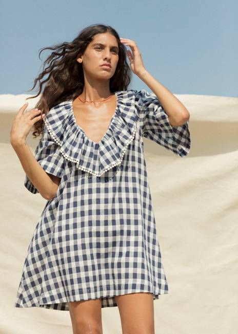 Ruffle Dress - Navy Gingham