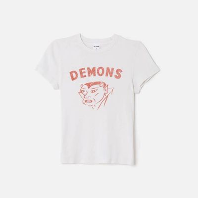 90s Baby Tee Demons - Vintage White