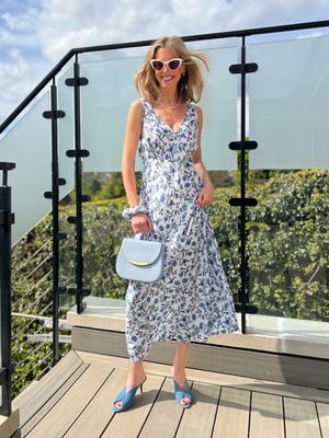 Mae - Bias Cut Dress - Blue & White Floral Print - Sample