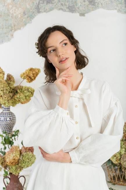 Clementine Shirt, Long Sleeve, White Magnolia