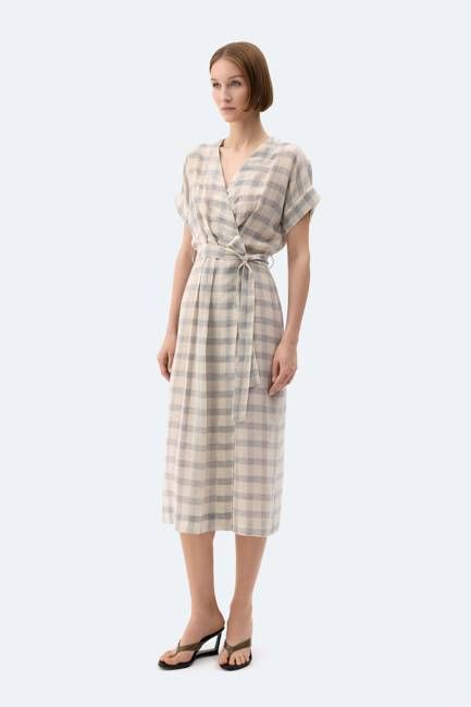 Gray Plaid Wrap Dress