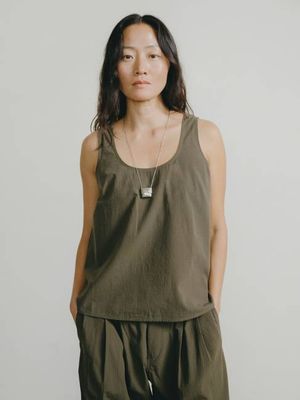 Mika Tank, Textured Organic Poplin, Fern