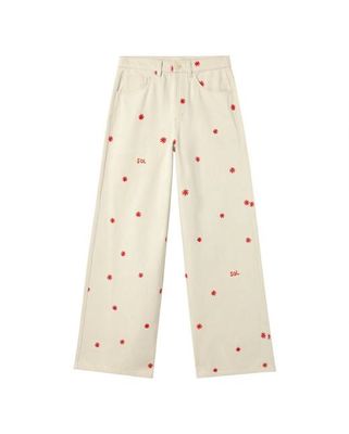 Ecru wide leg hand embroidered Hedda pants