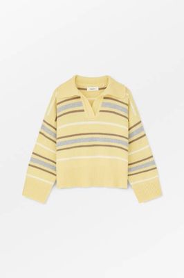Paul V-neck jumper - Yellow/Grey stripe