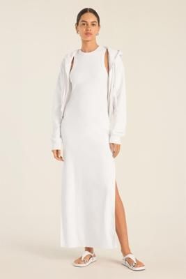Daybreak Essential Midi Dress - White Cotton Rib