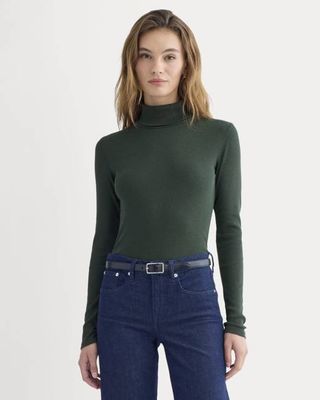 The Luxe Rib Turtleneck | Heathered Dark Sea