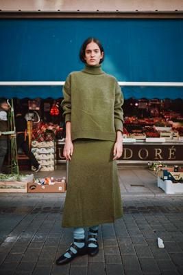 AUGUSTINE Flare Skirt in Merino Wool - Olive Green