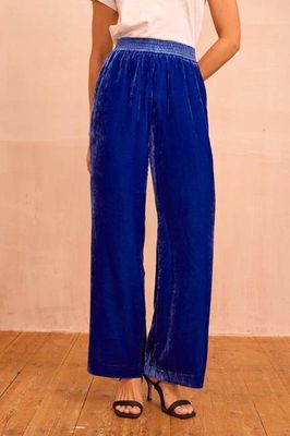 Velvet Side Stripe Trousers | Azure Blue
