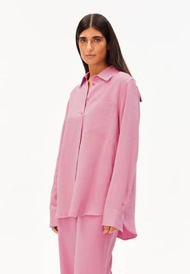 LINEN BLEND SHIRT BLOUSE | washed berry