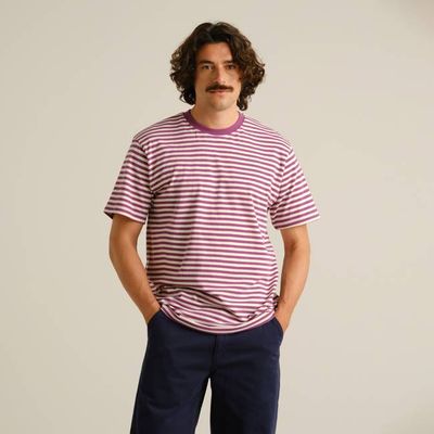 DEDICATED - T-Shirt Stockholm Stripes Lila/Cremefarben