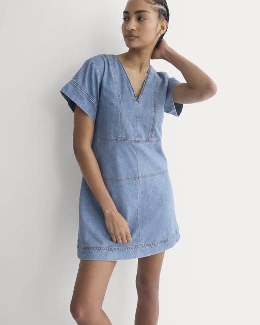 Denim Short-Sleeve Dress | Light Indigo