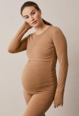Merino wool nursing top - Brown Melange