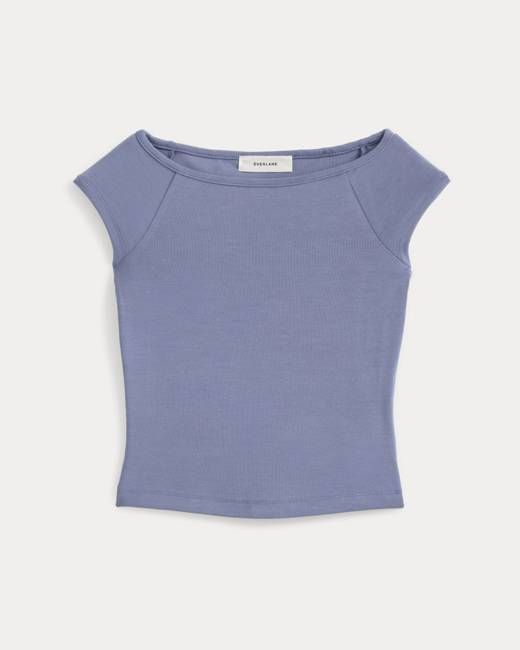Boatneck Cap-Sleeve Top in Butterknit | Blue Dusk