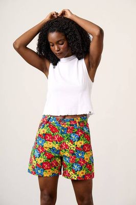 Lexi - Cotton High Waist Shorts in 80s Scribble Floral