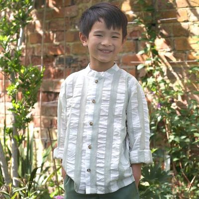 Collarless Seersucker Shirt - Sea Foam