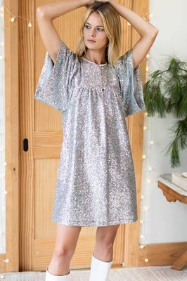 Marion Short Dress - Silver Sequin