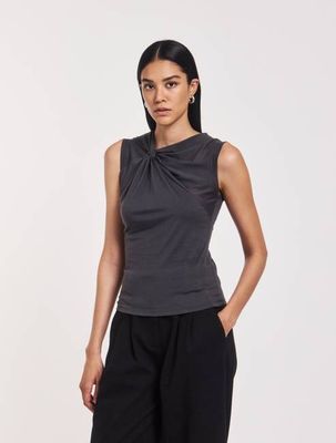 Sadie Twist Shoulder Top In Magnet
