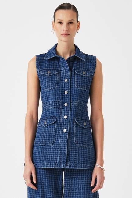 Ani Denim Vest in Houndstooth Idaho