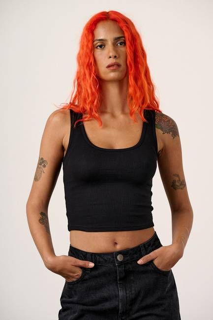 Eden - Cotton Ribbed Vest in Black