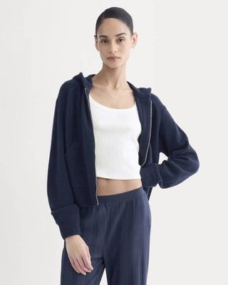 Full-Zip Hoodie in Wool Cashmere | Navy
