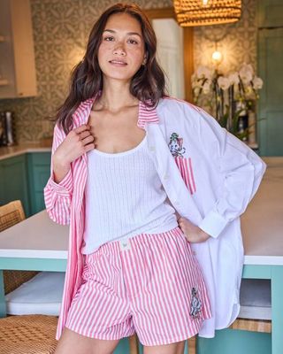 Spa Day Stripes - Everyday Button Down & Boyfriend Boxer Bundle - Pink Polish