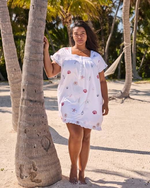 Embroidered Shells - Pintuck Nightgown - Coastal Cloud