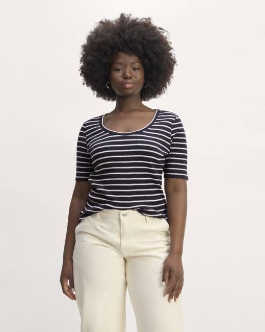 The Vintage Rib Scoop-Neck Top | Navy / Bone
