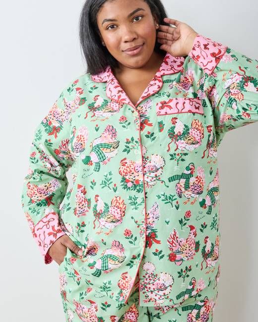 Holiday Hens - Tall Long PJ Set - Sage