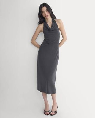 Cowlneck Halter Dress in Butterknit | Black