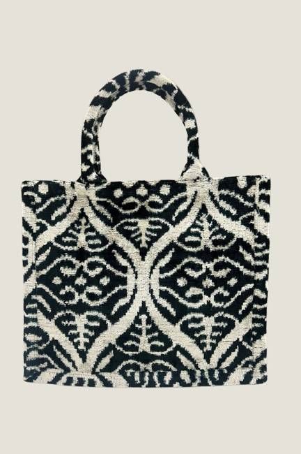 Large Silk Tote | Ikat Black/Taupe