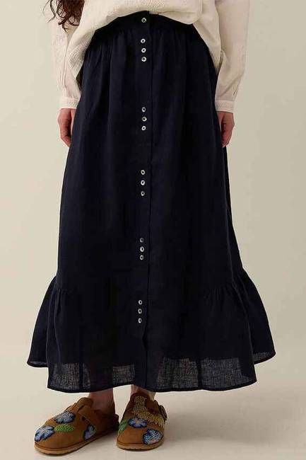 Liza Midi Linen Skirt Blue