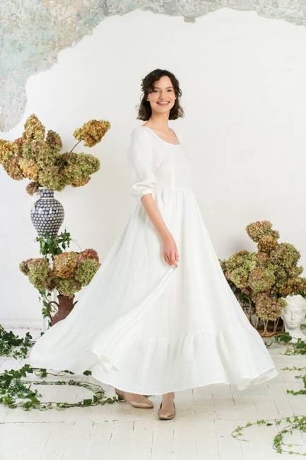 Maxi Carmen Dress, 3/4 Sleeve, White Magnolia