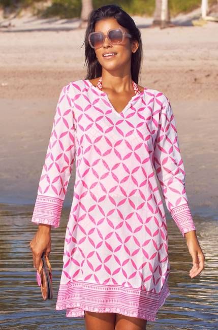 Guadalupe Short Organic Cotton Tunic | Shibori White/Pink