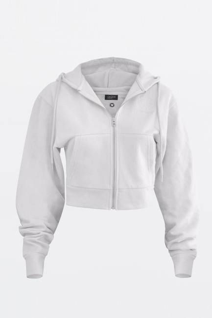 The Organic Cropped Zip-Up Hoodie - White